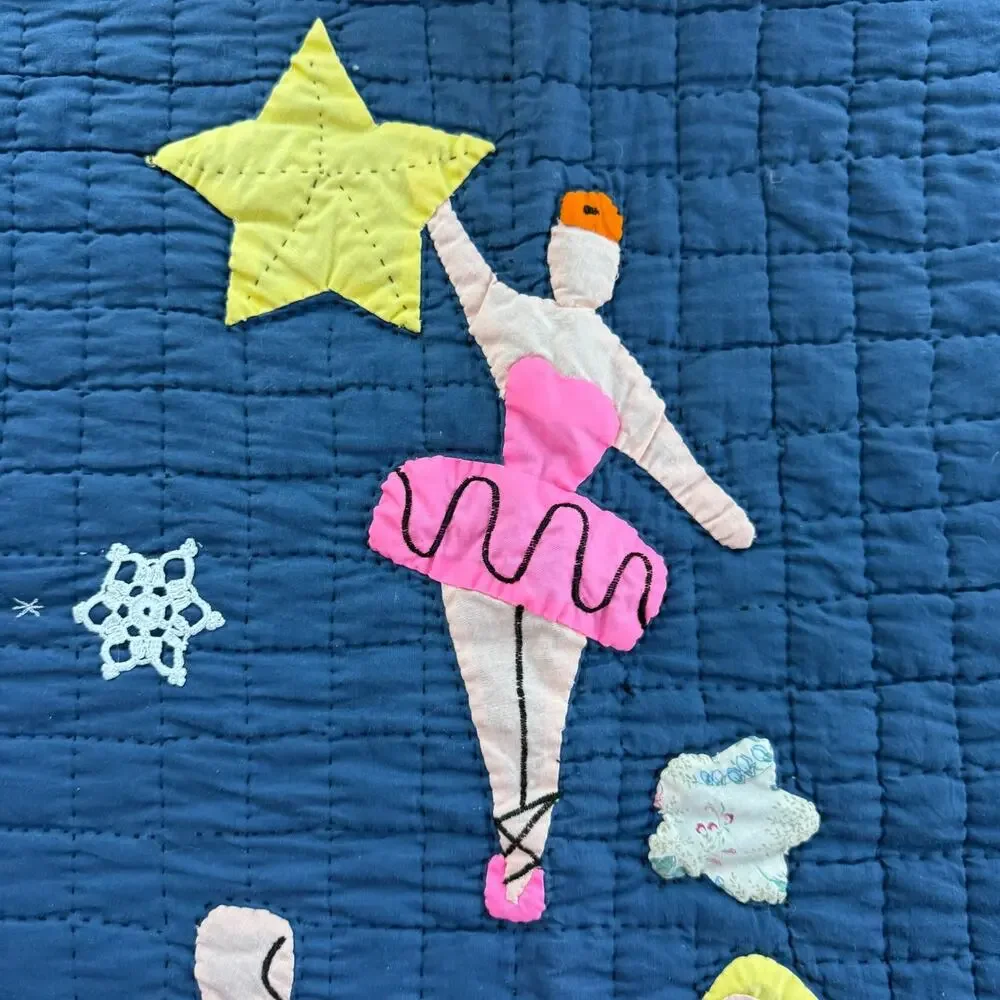 Vintage Handmade Nutcracker Ballet Applique Quilt Christmas Heirloom ~ 54x71